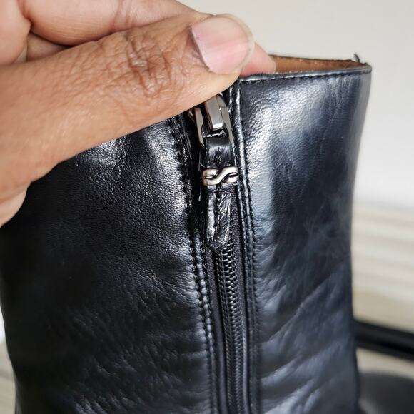 Earthies Ferrara Black Ruffled Leather Platform Heeled Ankle Boots Size 8 - Picture 8 of 11